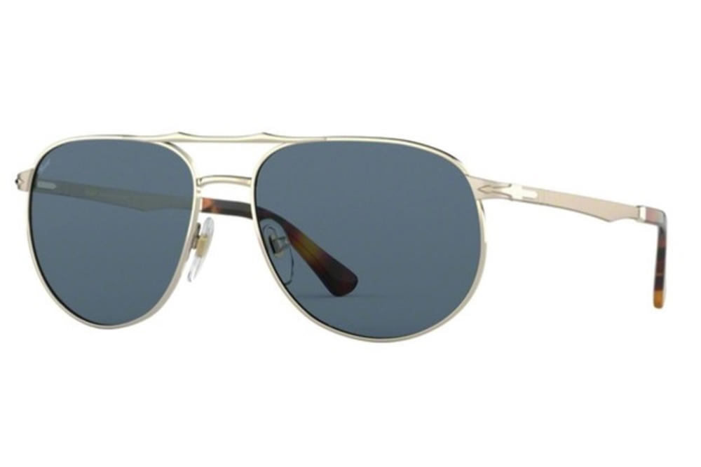 Persol Aviator sunglasses gold metal frame light blue lenses made in Italy
